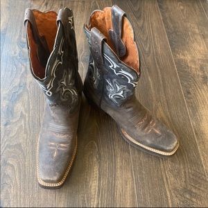 Vintage Dark Brown Cowboy Boots with White Embroidery